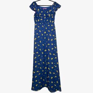 Betsey Johnson Floral Garden Long Dress Womens 4 Off The Shoulder Blue Marigold